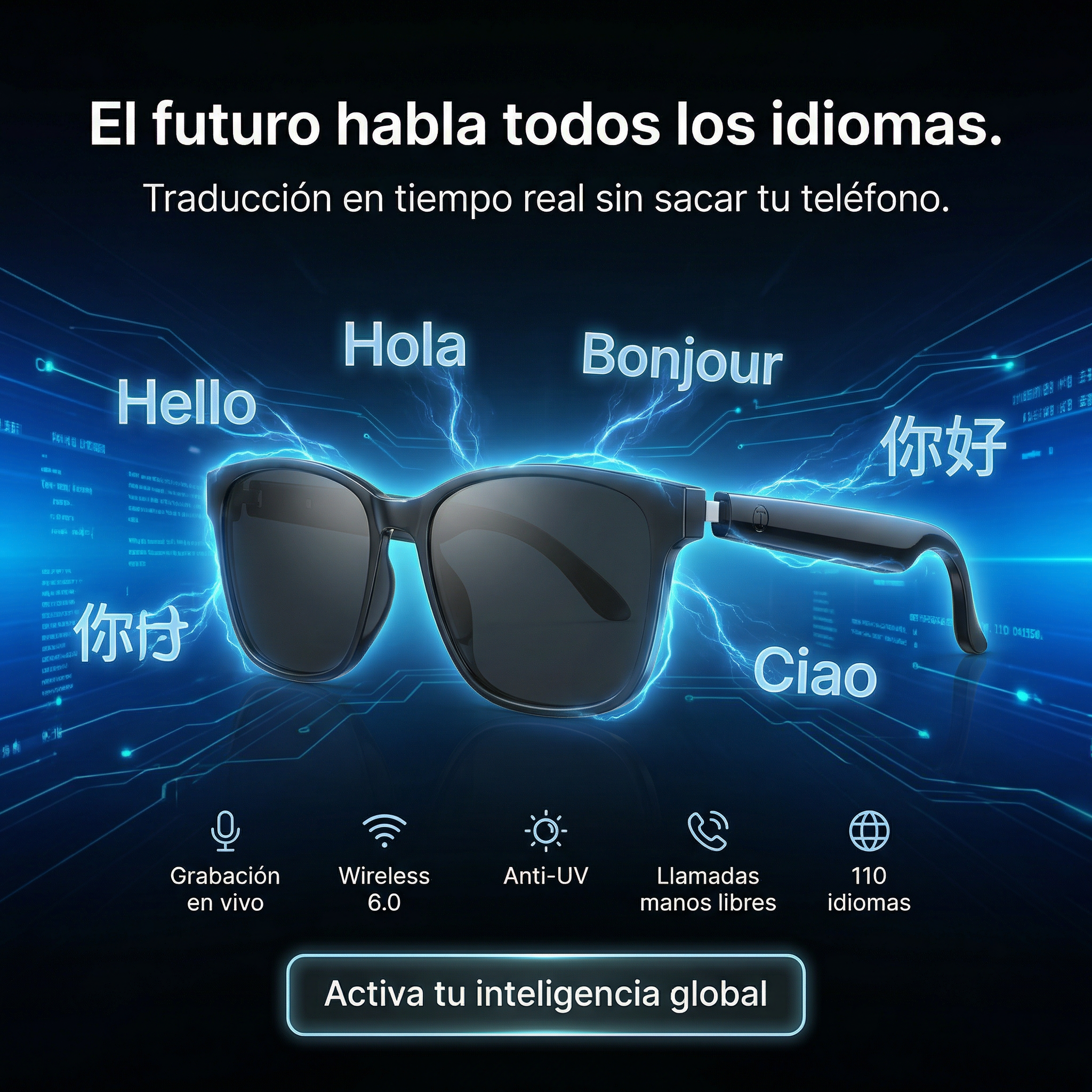 Gafas Bluetooth Traductor Inteligente IA