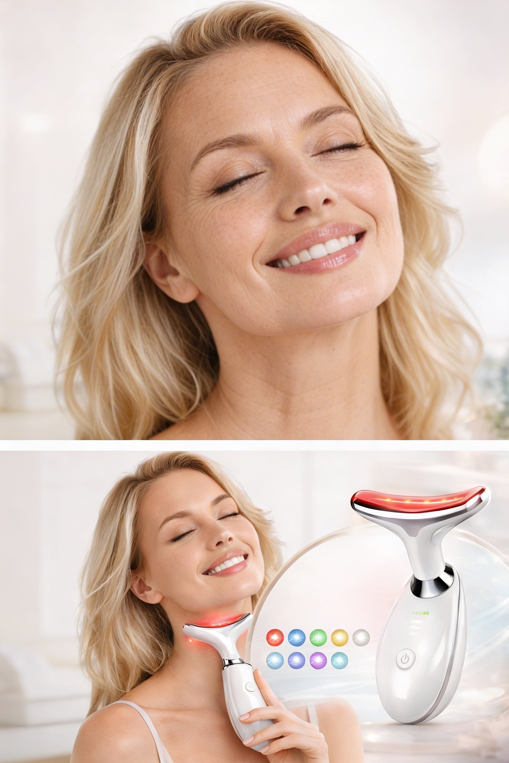 Masajeador y Tonificador Facial 3 en 1 - Terapia de Luz LED y Microcorrientes